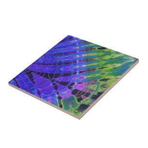 Farbige Peacock Blue Green Abstrakt Batik Gefärbt Fliese