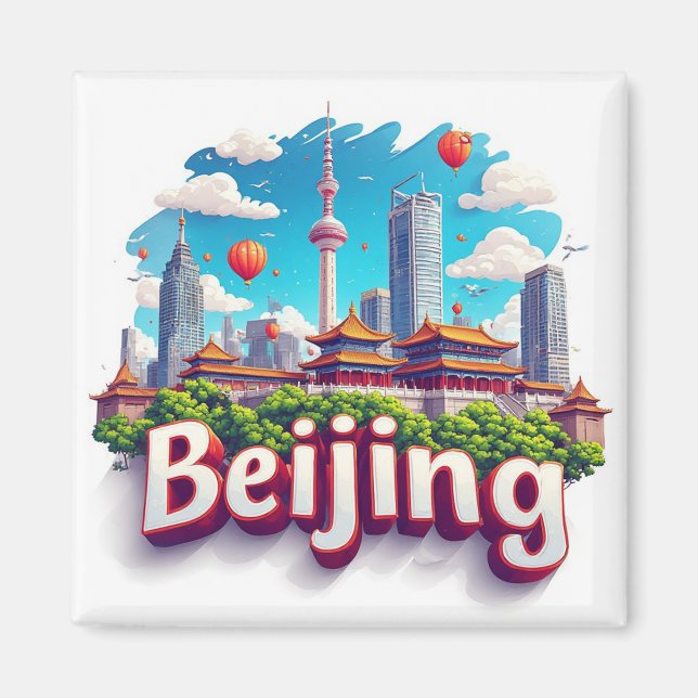 Farbige Pekinger Stadtsilhouette  Magnet (Vorne)