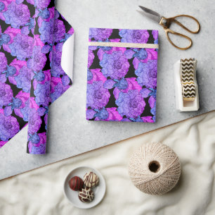 Farbige Peony auf Schwarz-Flora-Art Geschenkpapier