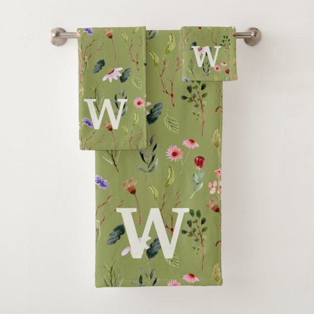 Farbige, Personalisierte Monogramm der Blutblume g Badhandtuch Set (Insitu)