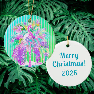 Farbige personalisierte Palmen Flamingo Keramik Ornament