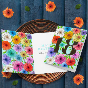 Farbige persönliche Blumen zum 18. Geburtstag Karte