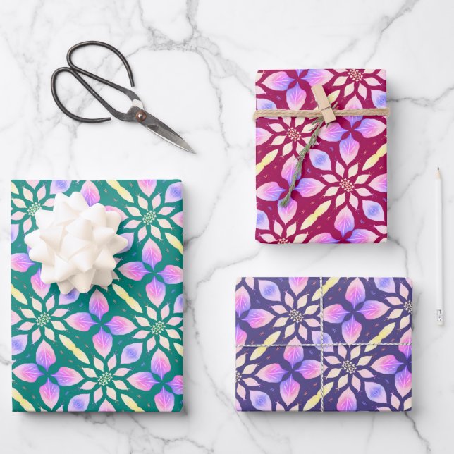Farbige Petalen Geschenkpapier Set (Vorderseite)