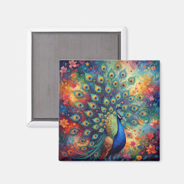 Farbige Pfauenfedern und Blumen Magnet