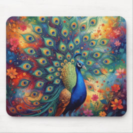 Farbige Pfauenfedern und Blumen Mousepad