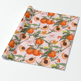 Farbige Pfirsiche mit Schmetterlingsmuster Geschenkpapier