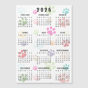Farbige Pfotenabdrücke 2026 Kalender Magnetkarte