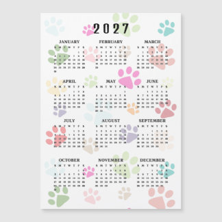 Farbige Pfotenabdrücke 2027 Kalender Magnetkarte