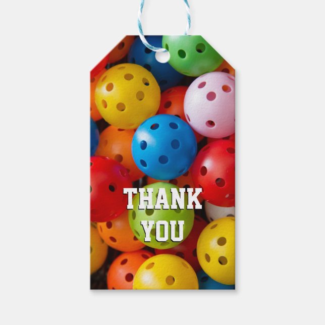 Farbige Pickleballs, benutzerdefinierter Text Geschenkanhänger (Vorderseite)