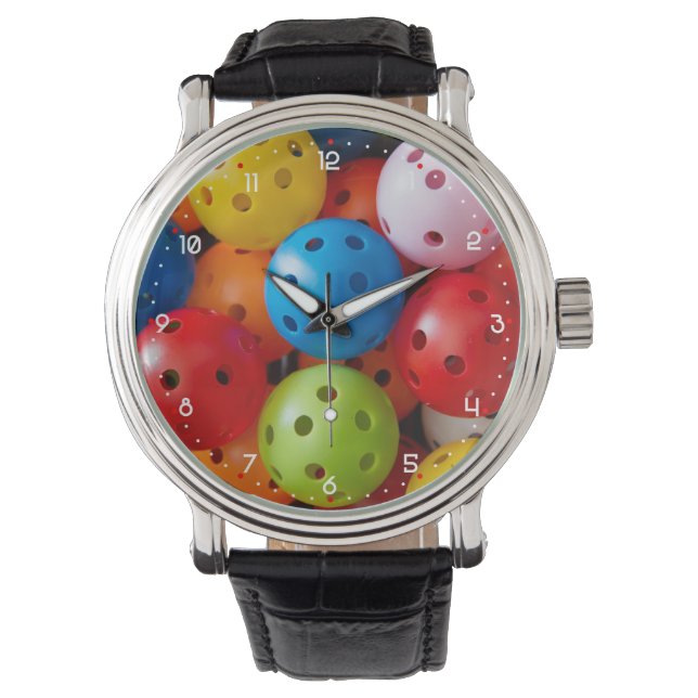 Farbige Pickleballs, weiße Ziffern Armbanduhr (Vorderseite)