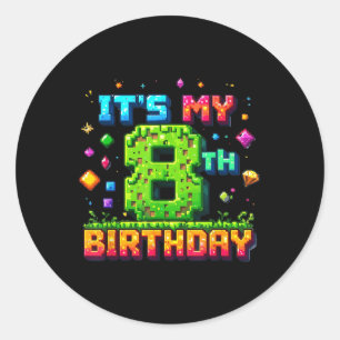 Farbige Pixel Geburtstag Es's Mein 8. Geburtst Runder Aufkleber