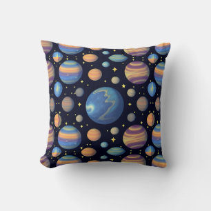 Farbige Planeten und Sterne im Weltraum Kissen