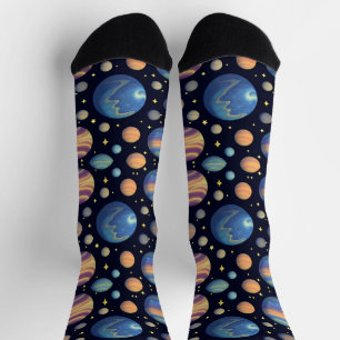 Farbige Planeten und Sterne im Weltraum Socken