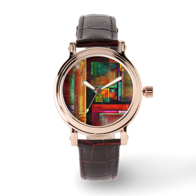 Farbige Plätze Modernes Abstraktes Kunstmuster #04 Armbanduhr (Vorderseite)