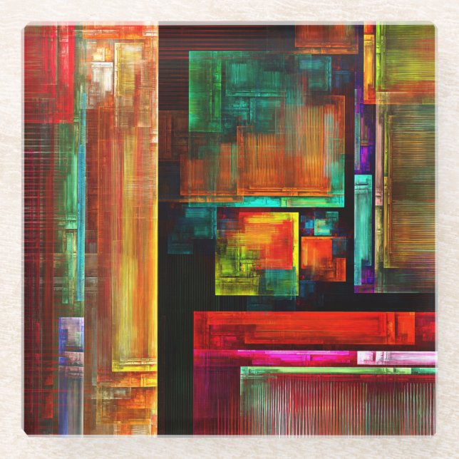 Farbige Plätze Modernes Abstraktes Kunstmuster #04 Glasuntersetzer (Vorderseite)