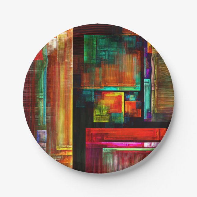 Farbige Plätze Modernes Abstraktes Kunstmuster #04 Pappteller (Vorderseite)