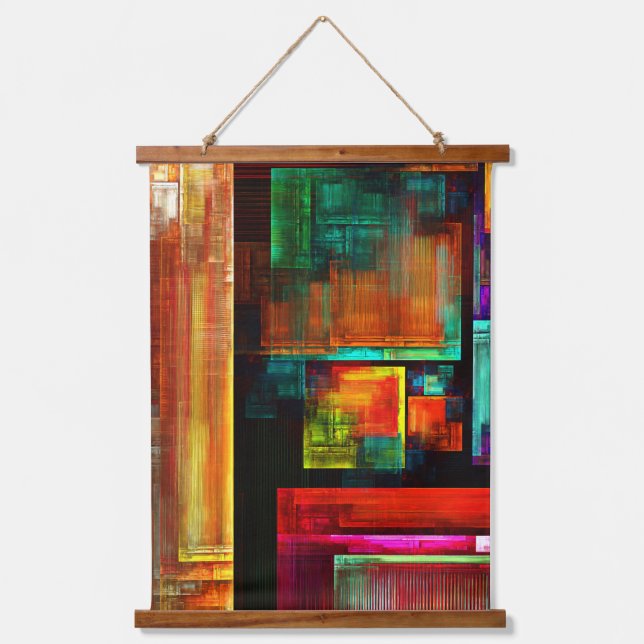 Farbige Plätze Modernes Abstraktes Kunstmuster #04 Wandteppich Mit Holzrahmen (Vorderseite)