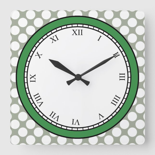 Farbige Polka Dot römische Ziffern weiß auf jeder  Quadratische Wanduhr (Vorderseite)
