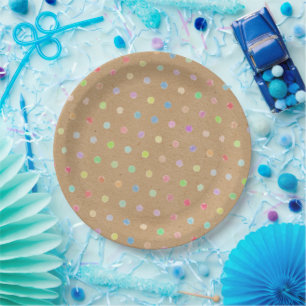 Farbige Polka-Punkte auf Imitate Kraft Papier Hint Pappteller
