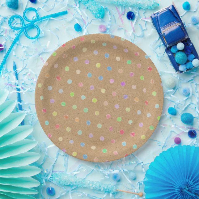 Farbige Polka-Punkte auf Imitate Kraft Papier Hint Pappteller (Party)