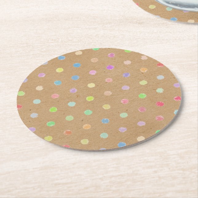 Farbige Polka-Punkte auf Imitate Kraft Papier Hint Runder Pappuntersetzer (Angewinkelt)