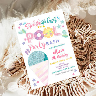 Farbige Poolparty-Geburtstagseinladung Einladung