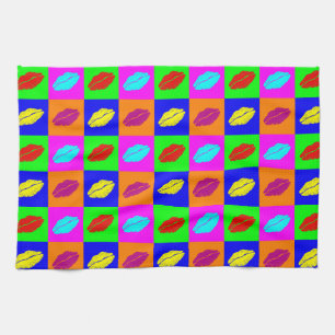 Farbige Pop-Art-Lippenstift-Küsse Geschirrtuch