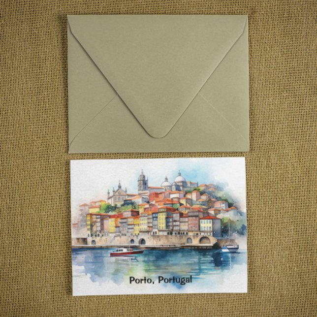 Farbige Porto Portugal Postkarte (Colorful Porto Portugal Watercolor City View Postcard)