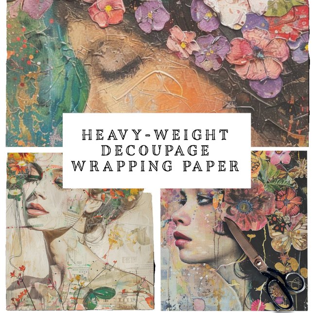 Farbige Portraits, floral, schweres Gewicht dekoup Geschenkpapier Set (Von Creator hochgeladen)