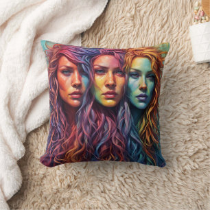 Farbige Portraits von drei Frauen mit leichtem Haa Kissen