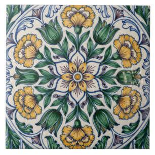 Farbige portugiesische Azulejo-Tulpenmedaillon Fliese