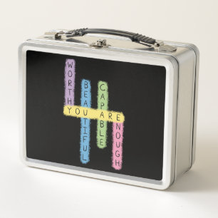 Farbige positive Bestätigungen Puzzle-Design Metall Brotdose