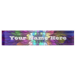 Farbige psychedelische Blumen-Abstract-Fraktal-Tex Namensplakette