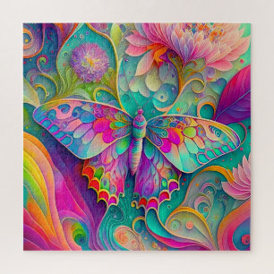 Farbige psychedelische Butterfly und Blumen