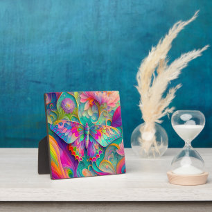 Farbige psychedelische Butterfly und Blumen  Fotoplatte