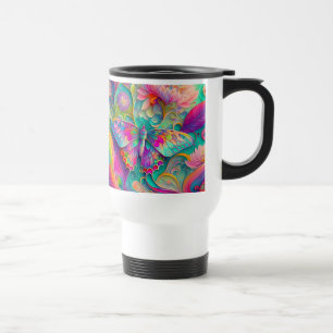 Farbige psychedelische Butterfly und Blumen Reisebecher