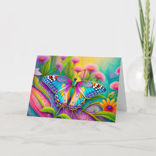 Farbige psychedelische Butterfly und Wildblumen Karte