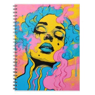 Farbige psychedelische Frauenporträt-Pop-Art-Press Notizblock