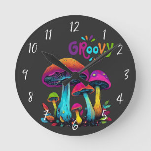 Farbige psychedelische Pilze Runde Wanduhr