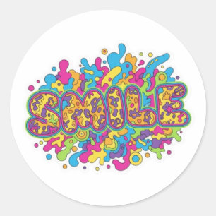 Farbige psychedelische SMILE-Typografie-Kunst Runder Aufkleber