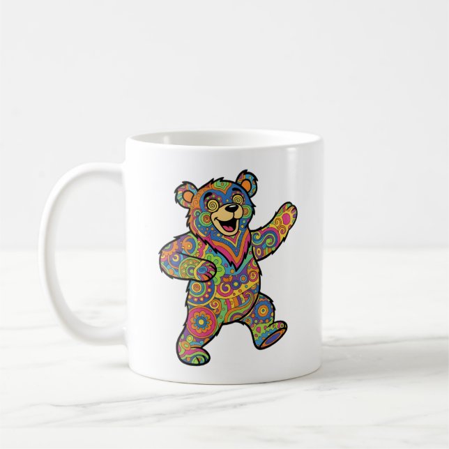 Farbige psychedelische Teddybär-Kunst Kaffeetasse (Links)