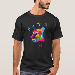 Farbige Puma Farbige Berglöwen Katze Schmetterling T-Shirt