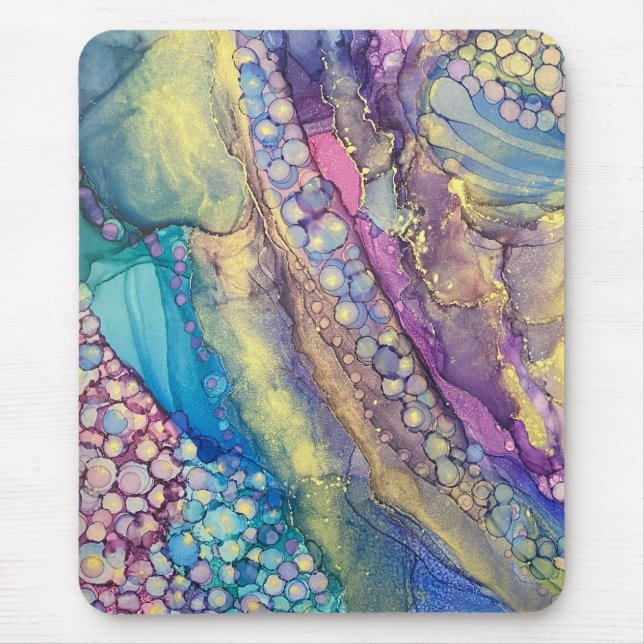Farbige Punkte Alkohol Tinte flüssig Abstrakt Art  Mousepad (Vorne)
