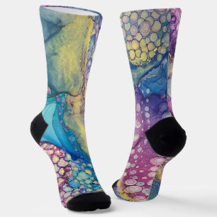 Farbige Punkte Alkohol Tinte Flüssigkeit Abstrakt Socken