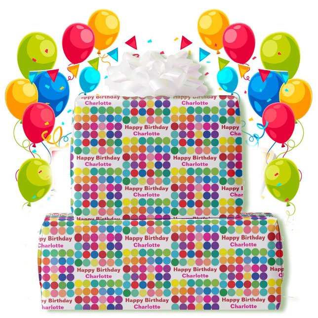 Farbige Punkte hinzufügen Empfänger Name glücklich Geschenkpapier (Von Creator hochgeladen)