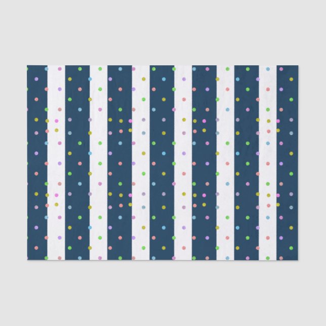 Farbige Punkte mit blauem und weißem Streifen Seidenpapier (Vorderseite)