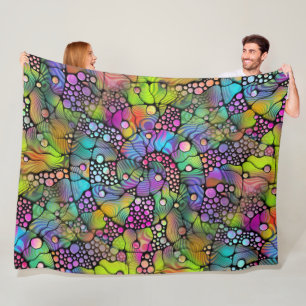 Farbige Punkte Spiralen Handmalerei 1 Fleecedecke