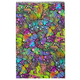 Farbige Punkte Spiralen Handmalerei 1 Kalender
