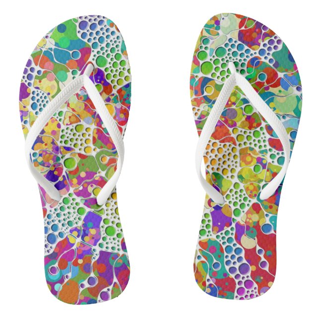 Farbige Punkte Spiralen Handmalerei 2 Flip Flops (Fußbett)