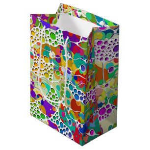 Farbige Punkte Spiralen Handmalerei 2 Mittlere Geschenktüte